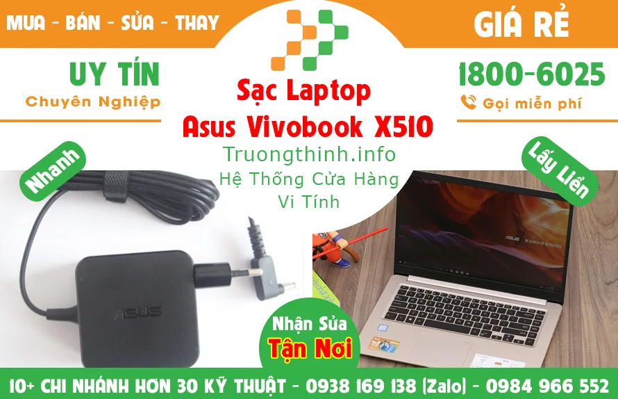 Sạc Laptop Asus Vivobook X510 Giá Rẻ - Vi Tính Trường Thịnh Sạc Laptop Asus Vivobook X510 Giá Rẻ - Vi Tính Trường Thịnh