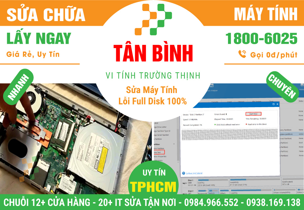 Nơi Sửa Máy Tính Bị Lỗi Full Disk 100% Trên Máy Tính Tại Quận Tân Bình