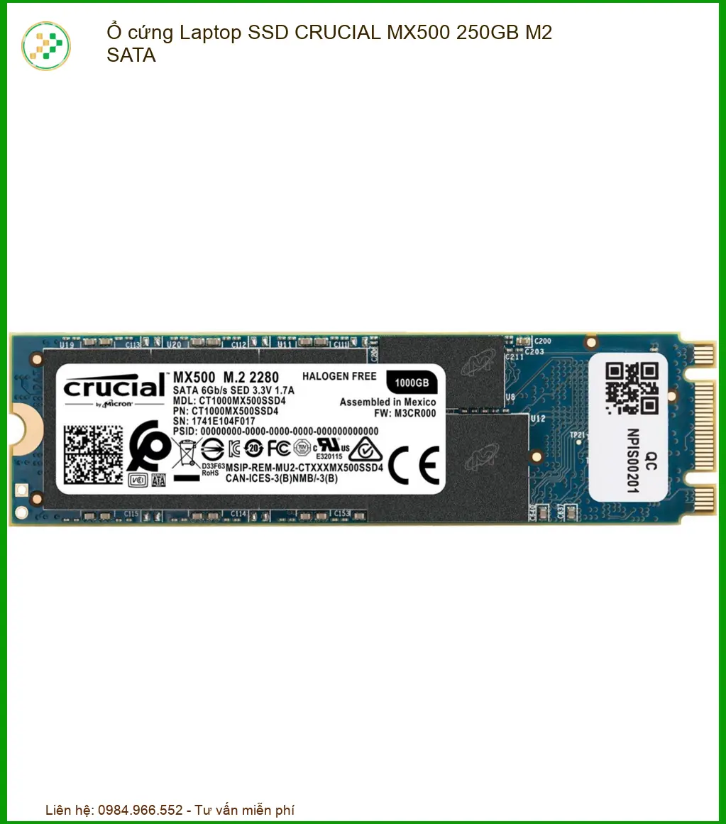 Nâng cấp máy tính của bạn với tốc độ vượt trội từ Ổ cứng Laptop SSD CRUCIAL MX500 250GB M2 SATA cùng dịch vụ chuyên nghi