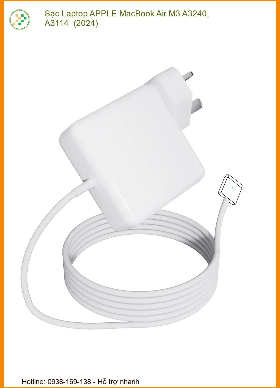 Sạc zin chuẩn Apple, sạc nhanh an toàn, bảo vệ pin MacBook M3 tuyệt đối.