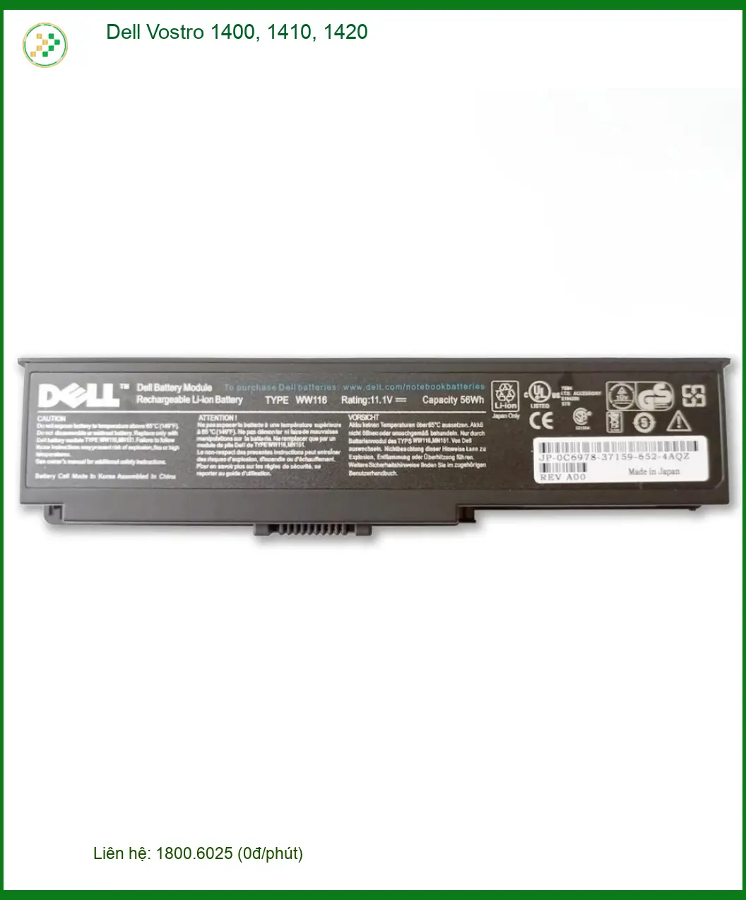 Pin Laptop Dell Vostro 1400, 1410, 1420 - Thay Lấy Ngay TPHCM | Trung Tâm Giá Rẻ