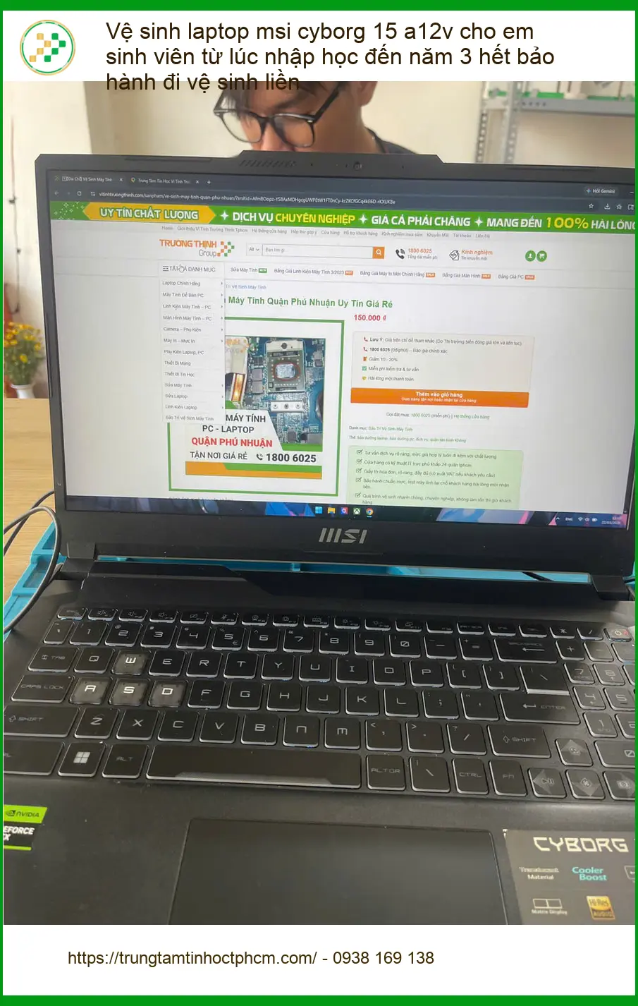 Tiệm vệ sinh laptop MSI Cyborg 15 A12V Phú Nhuận - Bạn Kiên sinh viên. ảnh thực tế 1