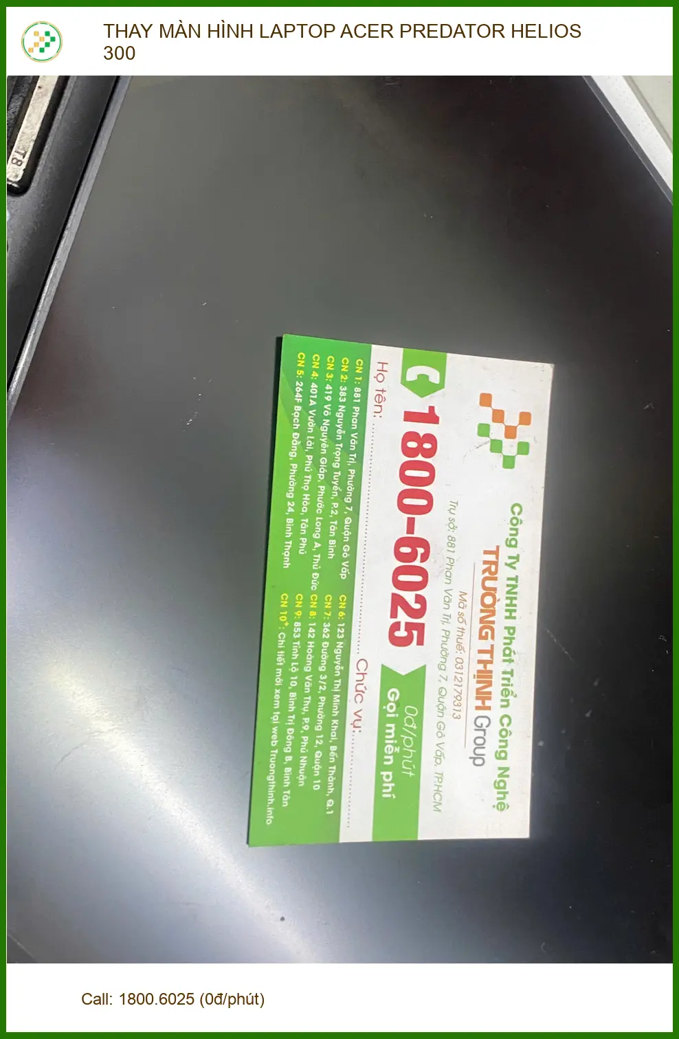 Chị Mai review thay màn hình laptop Acer Predator Helios 300 Quận 12 ảnh thực tế 1