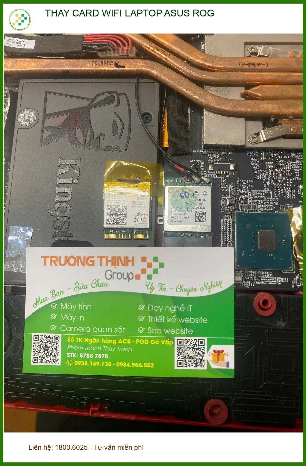 Anh Phước kỹ sư xây dựng tìm chỗ thay card wifi laptop ASUS ROG Quận Gò Vấp lấy liền ảnh thực tế 2